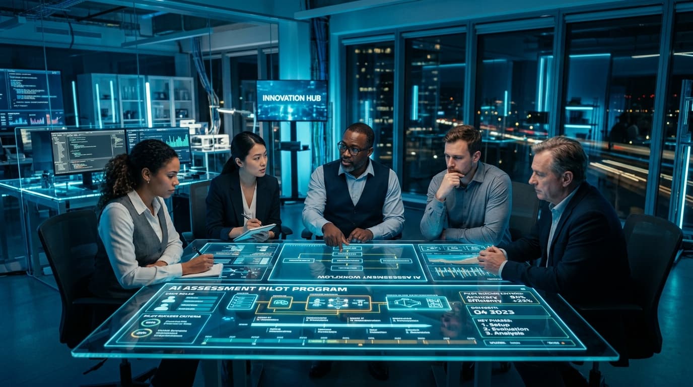 Engineering leadership team planning AI Assessment Pilot Program